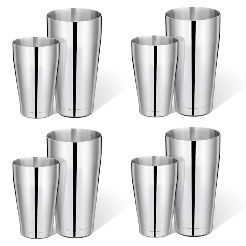 8 Pcs Cocktail Shaker Boston Shaker Set Professional Bartender Kit Bar Stainless Steel Drink Shaker Bartending Martini Tin with 18oz & 28oz Mixed Alcohol Tool for Beginner(Silver)