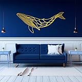 Whale Metal Wall Decor, Huge Whale Wall Art, Blue Whale Metal Wall Decor, Large Metal Fish Wall Art, Metal Art Wall Decor, Ocean Wall Art, Bathroom Wall Decor, Housewarming Gift (White, 41 x 18 inch / 105 x 45 cm)