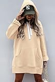 PRETTYGARDEN Women's Casual Pullover Sweatshirt Long Sleeve Split Hem Hoodie Dress with Kangaroo Pocket (Apricot,Small)