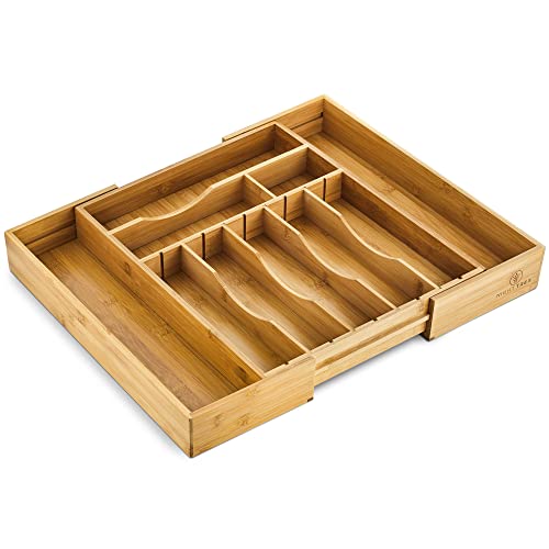 Night Tree Deep Bamboo Drawer Organizer – Expandable Utensil and Silverware Tray for Kitchen Cutlery and Flatware, Large Size (21.6" or 13.7" x 17" x 2.5")