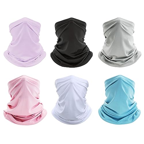 6 Pack Neck Gaiter Bandana Face Mask: Cooling Gator Mask for Outdoor Protection Breathable Face Cover Neck Scarf Protect from Dust Sun for Men Women Fishing Cycling Facemask Gaitor Balaclava, Pink