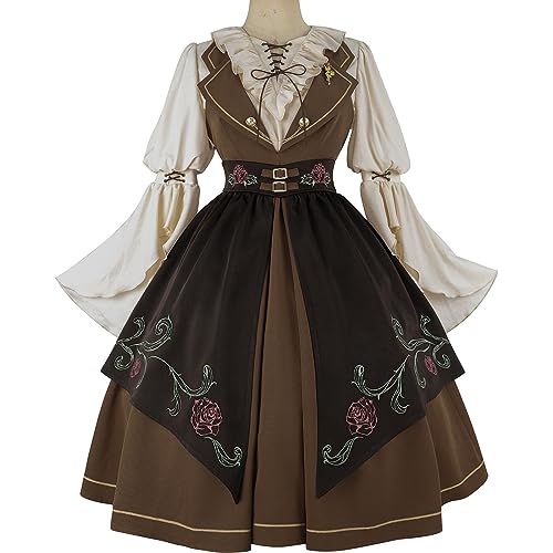 Lolita Dress Japanese Sweet Kawaii JSK Lolita Dress Women Vintage Victorian Gothic Tea Party Dresses(Color:Brown,Size:Large)