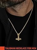 FaithHeart Viking Thors Hammer Pendant Necklace, 14K Gold Plated Vintage Nordic Mythology Celtic Knot Norse Vikings Amulet Necklaces Guiding Rune Jewelry -Gold