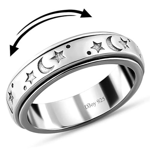 Shop LC 925 Sterling Silver Fidget Ring Men Spinner Ring Moon Star Anxiety Ring for Women Wedding Band Platinum Plated Statement Jewelry Stress Relief Bridal Engagement Rings Size 7 Gifts for Women