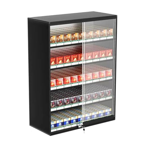 Cigarette Display Case- Wall Mounted Cigarette Rack- Sliding Door With LockCigarette Display Cabinet- 5/10 Pack Of Cigarettes- for Market Store Store Retail ( Color : Black , Size : 56.5x28.8x75cm )