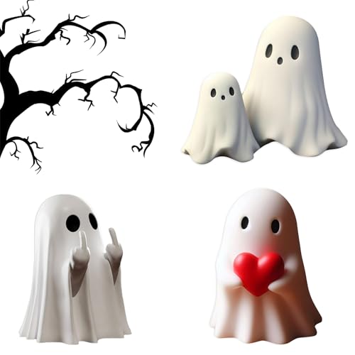 Tiarawong Cute Ghost Finger Statue, Spooky Home Decor-2024 Halloween Statue Spooky Ghost Statue Decor (ABC 3PCS)