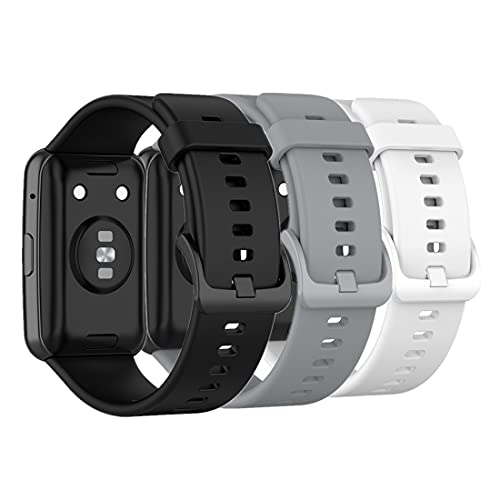 HUABAO Watch Strap Compatible with Huawei Watch Fit,Adjustable Silicone Sports Strap Replacement Band for Huawei Watch Fit Smart Watch (Black+Grey+White)