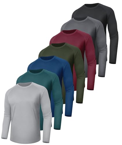 7 Pack Long Sleeve Shirts for Men - Quick Dry Moisture Wicking Sun Protection UV UPF T-Shirts for Fishing Workout Gym