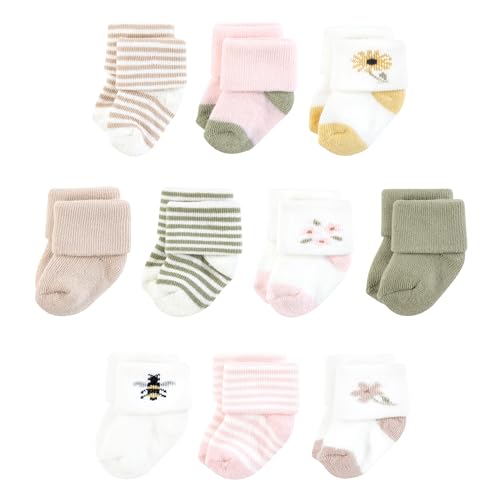 Touched by Nature Baby Infant Girl Organic Cotton Socks, Soft Wildflower, 0-6 Months, Green