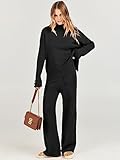 ANRABESS Women's 2 Piece Outfit Sweater Lounge Sets Long Sleeve Knit Pullover Wide Leg Pant Tracksuit Loungewear 2024 Fashion Black Small