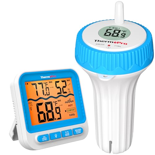 ThermoPro Waterproof Wireless Pool Thermometer Easy Read, Digital Pool Thermometer Floating for Swimming Pool, Upgraded IPX8 Water Temperature Monitor for Hot Tub/Cold Plunge/Ice Bath/Aquarium/Pond