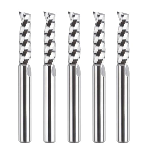 SpeTool 5PCS O Flute (Single Flute) End Mill Set 1/4" Shank, Carbide Spiral Upcut Router Bit for CNC Router Milling Cutter