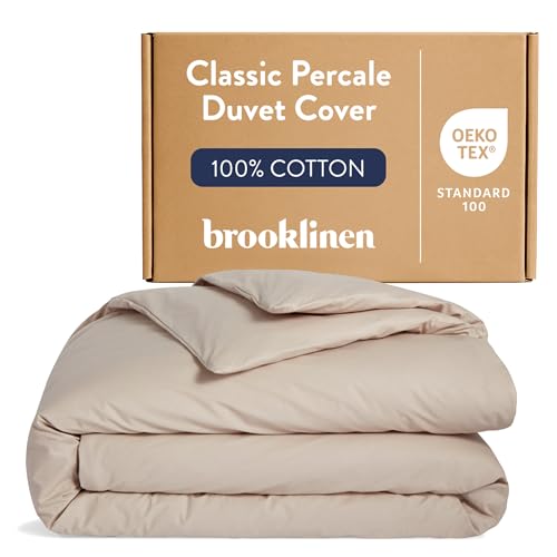 Brooklinen Luxury Percale Duvet Cover – 100% Cotton, Cool, Crisp, Extra-Long Corner Ties, Button Closure, Soft & Breathable – Machine Washable, Duvet Cover King/California King Bed Sizes (Pebble)