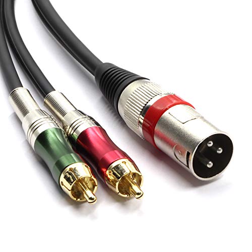 SiYear XLR Male to 2 x Phono RCA Plug Adapter Y Splitter Patch Cable, 1 XLR 3 Pin to Dual RCA Plug Stereo Audio Cable Connector(1.5 Meters)