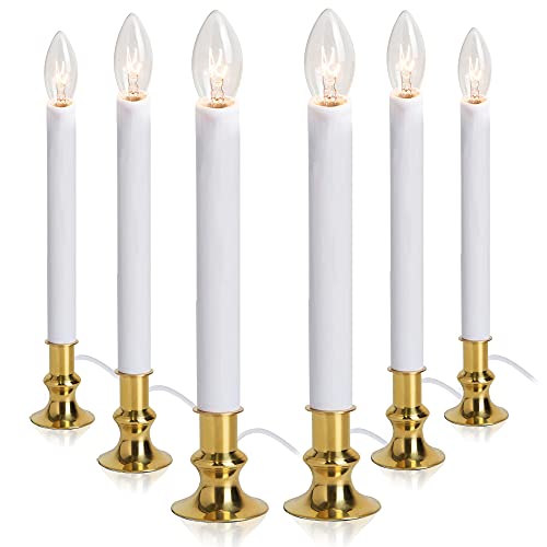 TUDAK Electric Christmas Window Candle Lamp - 6-Pack | Brass-Plated Base with LED Bulbs | Dusk-to-Dawn Auto Sensor | Turns On in Dark, Off in Light | Ready to Use!