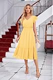 GRACE KARIN Dresses Polka Dot Dress for Women V Neck Ruffle Sleeve A-Line Midi Dress Summer Cocktail Party Dress Light Yellow XL