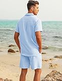 LecGee Men Summer Casual Tracksuit Button Down Linen Beach Wedding Attire Shirt Shorts 2 Piece Vacation Outfits Sets