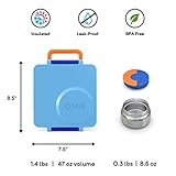 Omie OmieBox Bento Box for Kids - Insulated Lunch Box with Leak Proof Thermos Food Jar - 3 Compartments, 2 Temperature Zones (Blue Sky)