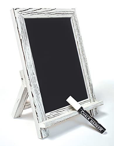 Better Office Products Framed Tabletop Chalkboard Sign, 9.5" x 14", Rustic Wood Frame, Small Magnetic Chalkboard with Built-in Ledge and Folding Stand, One White Chalk Marker Included,(Whitewash)