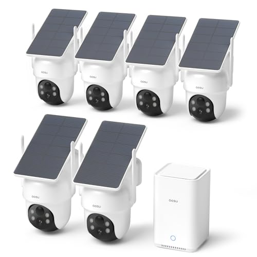 AOSU Security Cameras Wireless Outdoor, 6 Cam Kit, No Subscription, New 2nd Homebase Expandable to 1TB (32GB Built-In), 5MP Solar Camera Wireless Outdoor,360° Pan & Tilt,Human Auto Tracking,Easy Setup