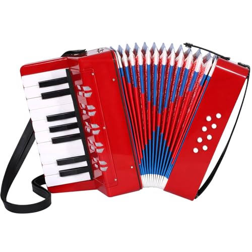 AIMEIS Accordion 17 Keys Mini Accordian,Musical Instrument,8 Bass Button Piano Accordion for Beginners (Red)