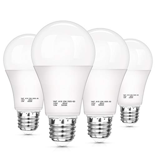SHINE HAI Dusk to Dawn Light Sensor Bulbs, A19 12W(100 Watt Equivalent) LED Light Bulbs, 1200 LM, E26 Base, Daylight White 5000K Outdoor Bulbs for Porch, 4-Pack