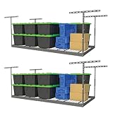 2-Pack 4 x 8 MonsterRax Overhead Garage Storage Rack, Ceiling Racks for Garage, Organization Shelving, Adjustable Hanging Shelf, Grey, 24"-45" Height Adjustment