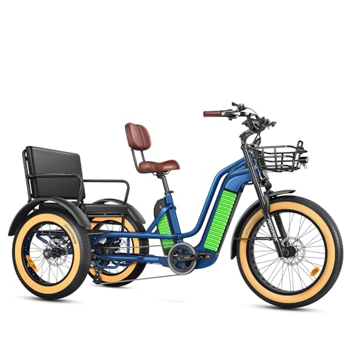 ADDMOTOR GREATTAN L 2-Seater Electric Tricycle for Adults, 130MI, Dual-Batte 48V 40AH ETrike with Passenger Seat, 750W Rear Motor E-Tricycle for Seniors with Parking Brake, Suspension Fork, Blue