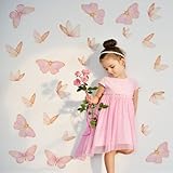 Pink Butterflies Wall Decals，DIY Watercolor Butterfly Art Wall Stickers，for Nursery Bedroom Kitchen Classroom Decor Removable Peel and Stick Indoor Wall Decor