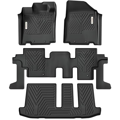 YITAMOTOR All Weather Floor Mats 3 Row Compatible With 2013-2020 Nissan Pathfinder/2013 Infiniti JX35/2014-2020 Infiniti QX60, Unique Black TPE Guard Includes 1st 2nd and 3rd Row Full Floor Liners Set