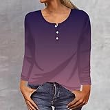 Womens Dressy Tops Long Sleeve Tee Shirts for Women 2023 Trendy Gradient Color Tunic Shirt Button Up Henley Tops Fall Fashion Blouses Purple L