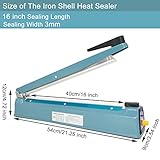 SEELAUGH Impulse Sealer 16 inch Heat Sealer for Plastic Bags, Metal Plastic Bag Sealer Heat Seal, Mylar Bag Sealer, Manual Poly Bag Hot Seal Sealing Machine with 4 Repair Kit(2 Cutting Lines Included)