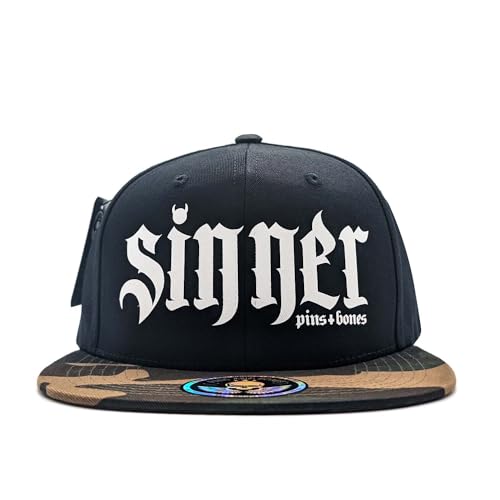 Pins & Bones Sinner Goth Hat Alternative Fashion Camo Gothic Snapback Hat one Size Fits All Camoflauge
