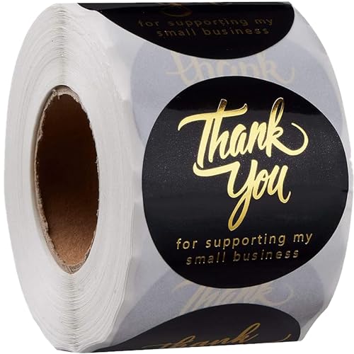 500 Pcs 2 Inch Thank You Stickers for Small Business – Black Waterproof Self-Adhesive Labels with 4 Elegant Designs – Durable Envelope Seals for Packaging, Gift Bags, Boxes & Orders