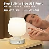 Touch Bedside Table Lamp Set of 2 - Small Modern Nightstand Lamp for Bedroom with USB C+A Charging Ports, 3-Way Dimable Desk lamp with White Opal Glass Lamp Shade, 3000K LED Bulb, Simple Design