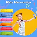 12 Pcs Kids Plastic Harmonica Bulk 10 Holes Toy Harmonica Translucent Harmonica Musical Instruments for Boys Girls Beginner, 6 Colors