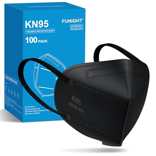 Funight KN95 Face Mask 5-Ply Breathable Filter Efficiency≥95% Protective Cup Dust Disposable Masks Against PM2.5 Black 100 Pack