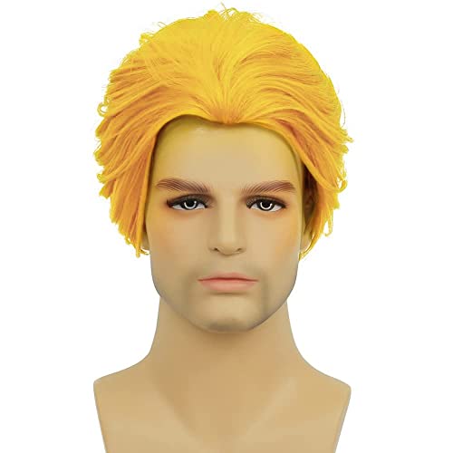 Tseses Yellow Short Men Wigs Layered Joker Funny Synthetic Wig Cosplay Party Halloween Anime Costume Wigs (Yellow)