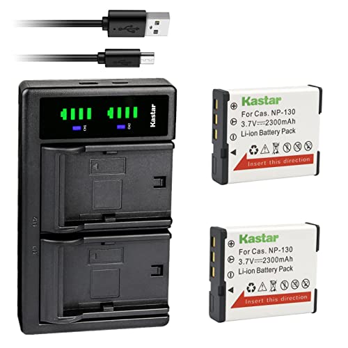 Kastar 2-Pack Battery and LTD2 USB Charger Compatible with Casio NP-130, NP-130A, NP-130DBA Battery, Casio BC-130L, BC-100L Charger, Casio Exilim EX-ZR5100 EX-ZR5000 EX-ZR4000 EX-ZR3700 Cameras