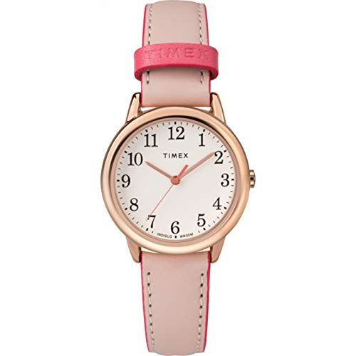 Timex Women's Easy Reader 30mm Watch – Rose Gold-Tone Case Cream Dial with Bright Pink Leather Strap