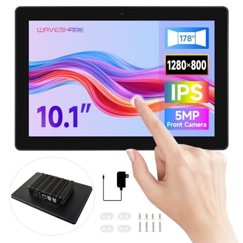 waveshare Industrial HMI All-in-one 10.1inch Touch Display, Compatible with Raspberry Pi 5 (Included), Supports Dual 4K HDMI Output, 10-Point Touch, Aluminum Alloy Case, Efficient Heat Dissipation