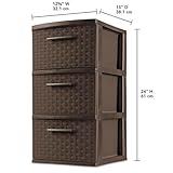 Sterilite 3 Drawer Storage Tower, Plastic Decorative Weave Organizer Drawers for Dorm, Closet, Bedroom, or Craft Room Organization, 6 Pack, Espresso