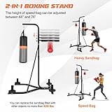 GYMAX Punching Bag with Stand Adult, Freestanding Boxing Machine with Height Adjustable Speed Ball & Sandbag, Filled Heavy Punching Bag for Adults, Kickboxing Bag for Training MMA Muay Thai (Black)