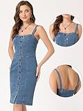 Allegra K Button Down Denim Dress for Women's Summer 2024 Sleeveless Sweetheart Neck Jeans Dresses Medium Light Blue