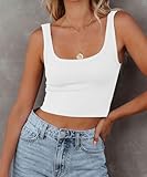 CHYRII Womens Summer Square Neck Going Out Tops Ribbed Basic Tank Crop Workout Tops White S