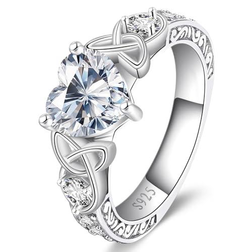 LOIPURI 2Ct Moissanite Engagement Ring for Women, D Color VVS1, Heart Shaped Celtic Style, 925 Sterling Silver Wedding Anniversary Promise Gift, Size 6