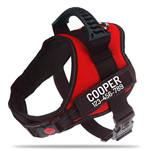 PawPawify Personalized No Pull Dog Harness with Custom Name and Phone Number,Heavy Duty Pet Vest to Prevent Tugging,Pulling,or Choking,Training and Walking,Red,M Chest 24-31in