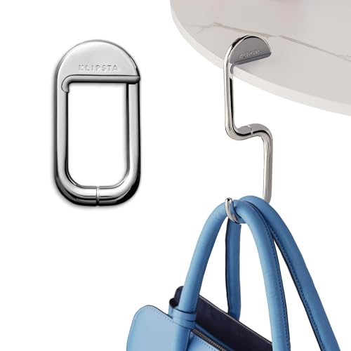 KLIPSTA FLIP Bag Hook. Portable Purse Hanger for Table with Magnetic Closure. Holds up to 35 lbs. Gifts for Women (Silver)