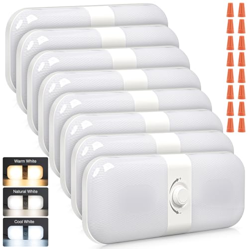 CT CAPETRONIX RV Lights Interior 1700LM, 3 Color TEM Camper Lights, Dimmable 12v Volt Led Lights Fixture, RV Ceiling Dome Light w Switch for RV/Camper/Car/Trailer/Boat (Warm+Cool+Natural White) 8Pack