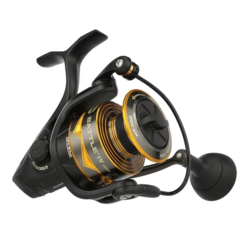 PENN Battle IV Size 4000 Spinning Fishing Reel, Full Metal Body and Sideplate, CNC Gear Technology, Hydro Armor Seals Critical Area from Water Intrusion, HT-100 Drag System